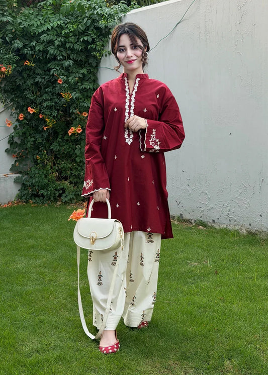 Maroon Mist – Embroidered Kurta Set