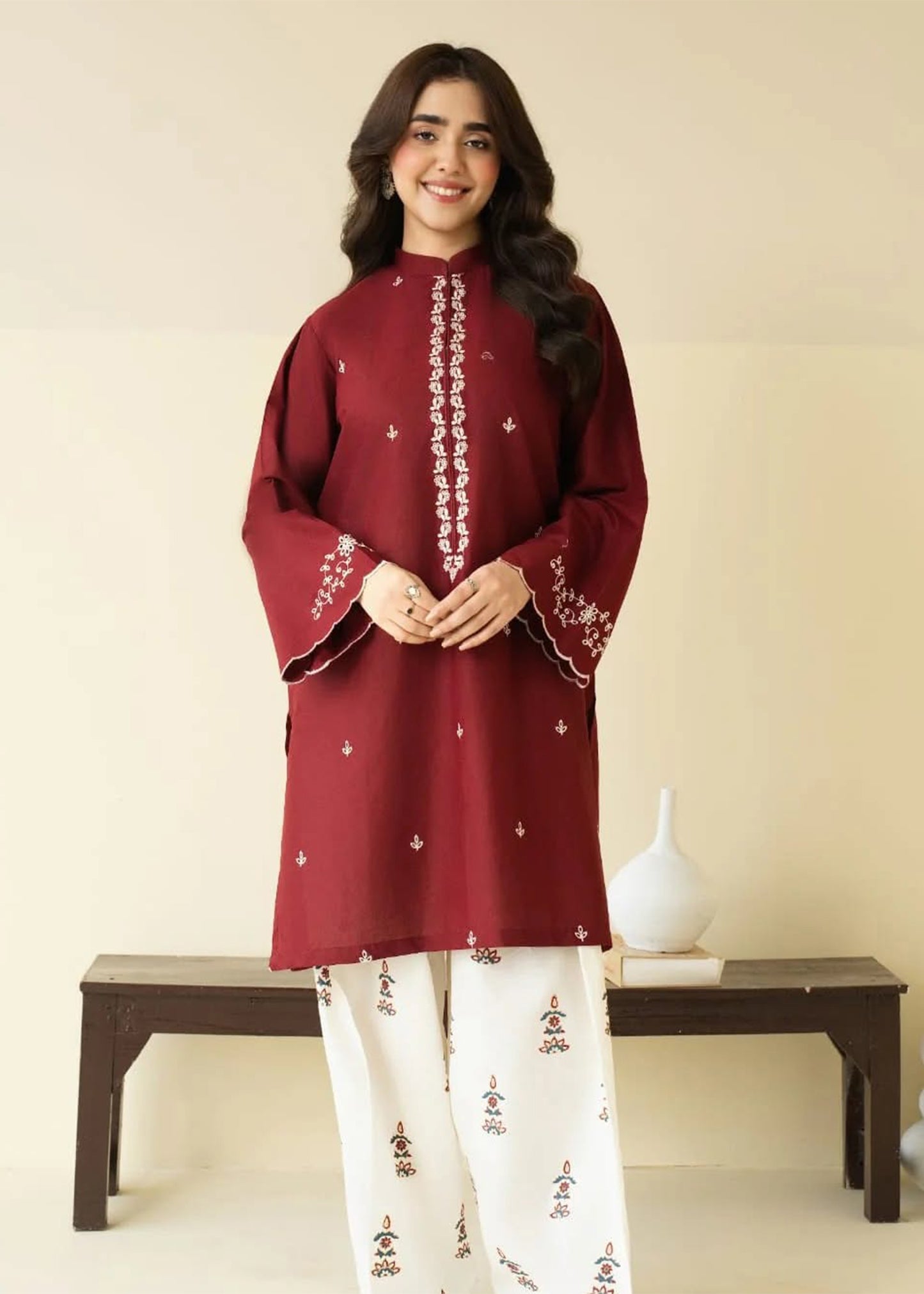 Maroon Mist – Embroidered Kurta Set