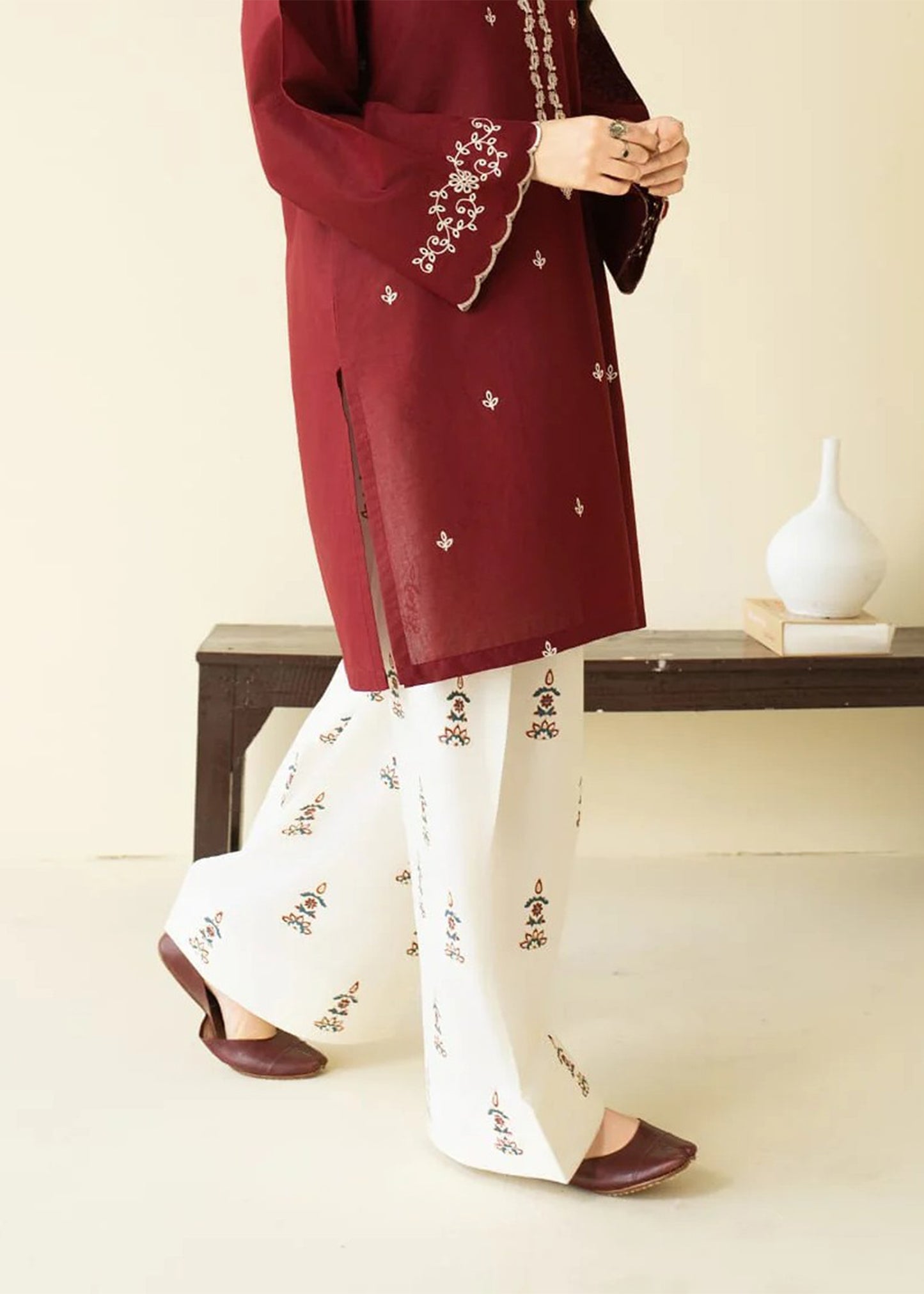Maroon Mist – Embroidered Kurta Set